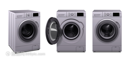 家用電器中的現(xiàn)代美學(xué) 三款洗衣機(jī)的逼真矢量圖標(biāo)設(shè)計(jì)